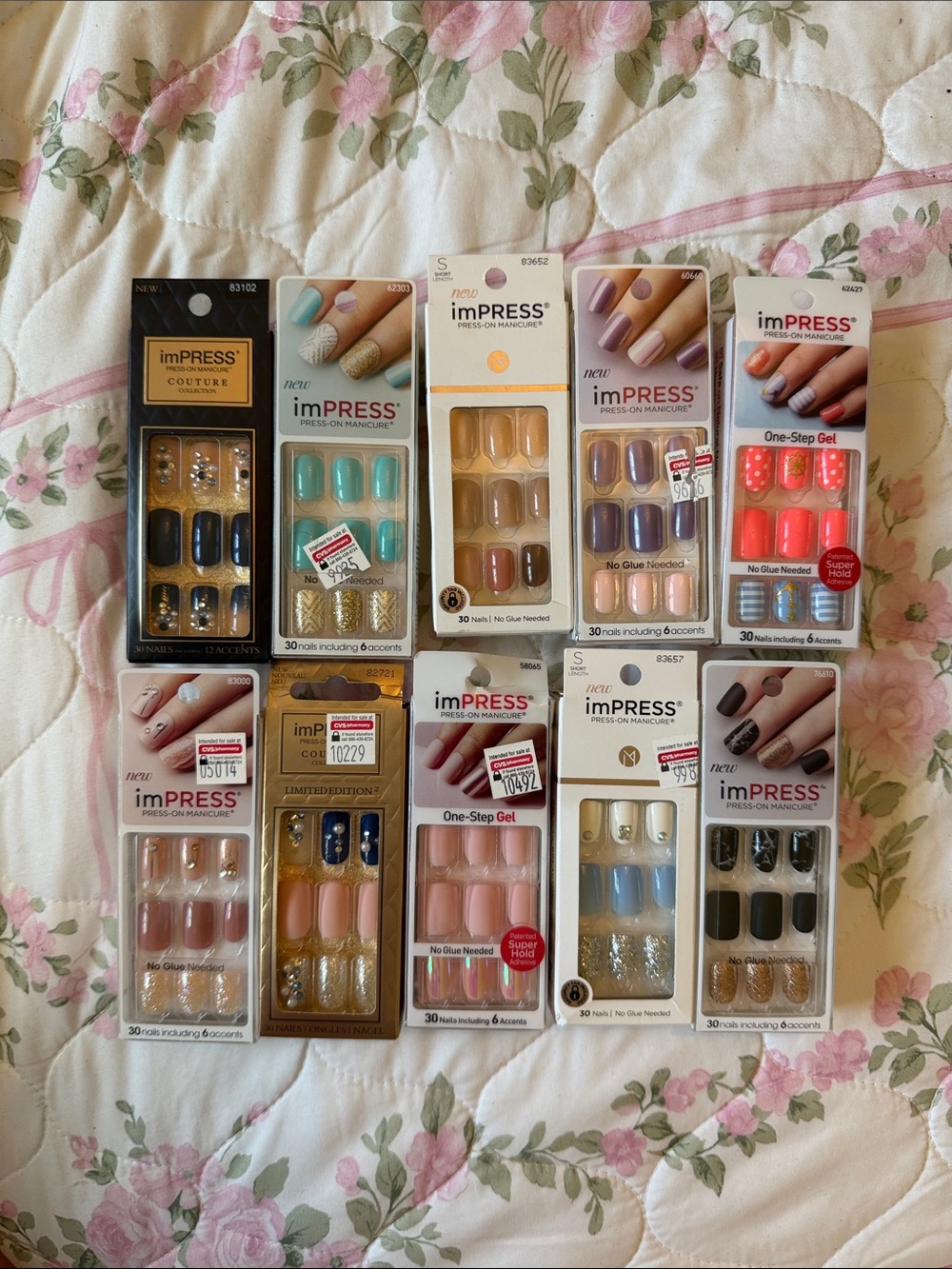 Bundle of 10 impress by kiss press on nail sets